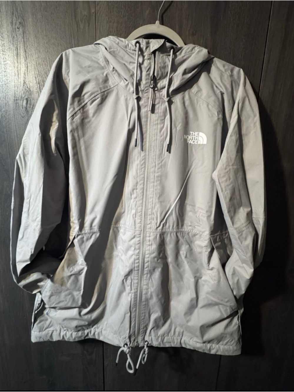 The North Face women’s Gray Hooded Rain Jacket L